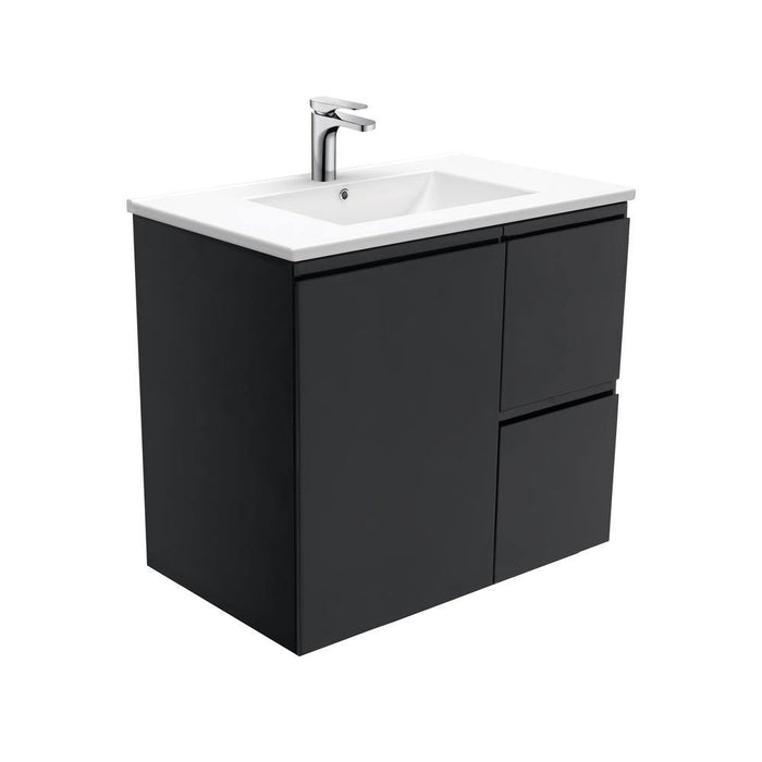 Fienza Finger Pull Matte Black 750mm Vanity With Ceramic Top - Ideal Bathroom CentreTCL75ZBRWall HungRight Hand Side