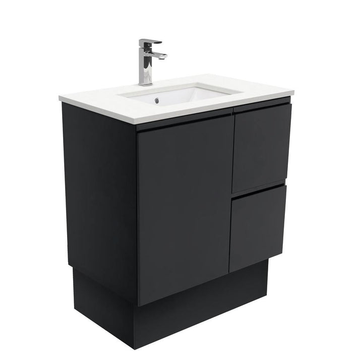 Fienza Finger Pull Matte Black 750mm Vanity With Undermounted Stone Top - Ideal Bathroom CentreSA75ZBKRFreestandingRight Hand DrawersRoman Sand
