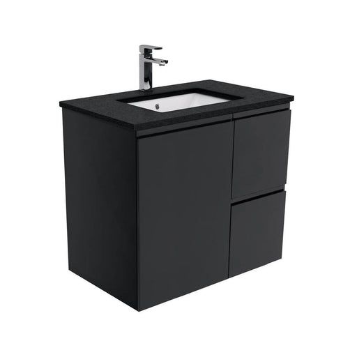 Fienza Finger Pull Matte Black 750mm Vanity With Undermounted Stone Top - Ideal Bathroom CentreSB75ZBRWall HungRight Hand DrawersBlack Sparkle