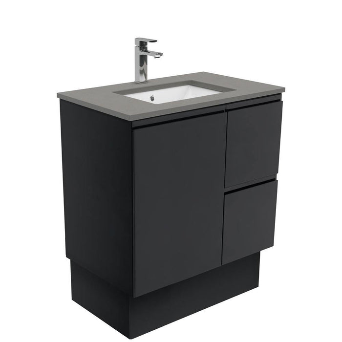 Fienza Finger Pull Matte Black 750mm Vanity With Undermounted Stone Top - Ideal Bathroom CentreSD75ZBKRFreestandingRight Hand DrawersDove Grey