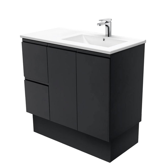 Fienza Finger Pull Matte Black 900mm Vanity With Ceramic Top - Ideal Bathroom CentreTCL90RZBKFreestandingLeft Hand SideRight Hand Basin