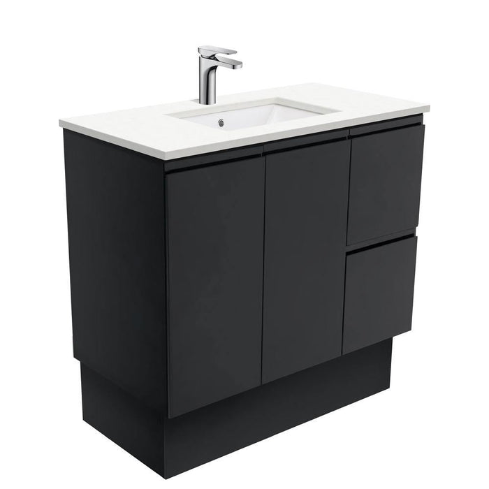 Fienza Finger Pull Matte Black 900mm Vanity With Undermounted Stone Top - Ideal Bathroom CentreSC90ZBKRFreestandingRight Hand DrawersCrystal Pure