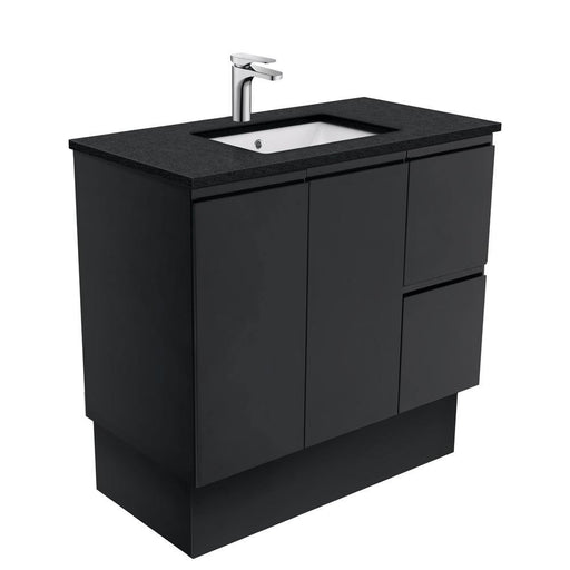 Fienza Finger Pull Matte Black 900mm Vanity With Undermounted Stone Top - Ideal Bathroom CentreSB90ZBKRFreestandingRight Hand DrawersBlack Sparkle