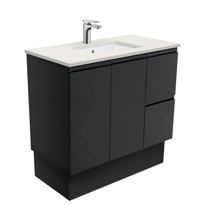 Fienza Finger Pull Matte Black 900mm Vanity With Undermounted Stone Top - Ideal Bathroom CentreSA90ZBKRFreestandingRight Hand DrawersRoman Sand