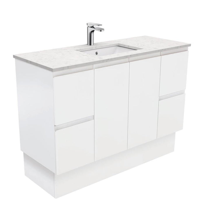 Fienza Finger Pull Matte White 1200mm Vanity With Undermounted Stone Top - Ideal Bathroom CentreSI120ZKFreestandingBianco Marble