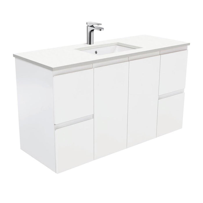 Fienza Finger Pull Matte White 1200mm Vanity With Undermounted Stone Top - Ideal Bathroom CentreSC120ZWall HungCrystal Pure