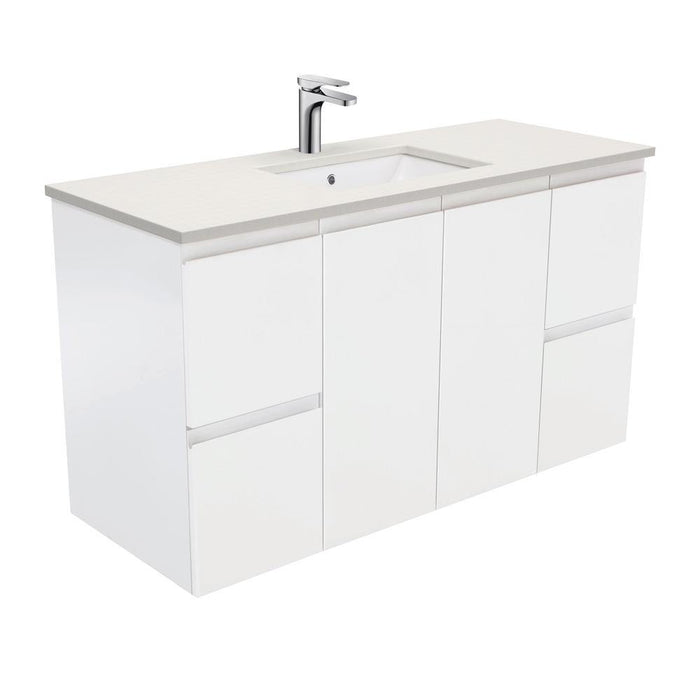 Fienza Finger Pull Matte White 1200mm Vanity With Undermounted Stone Top - Ideal Bathroom CentreSA120ZWall HungRoman Sand