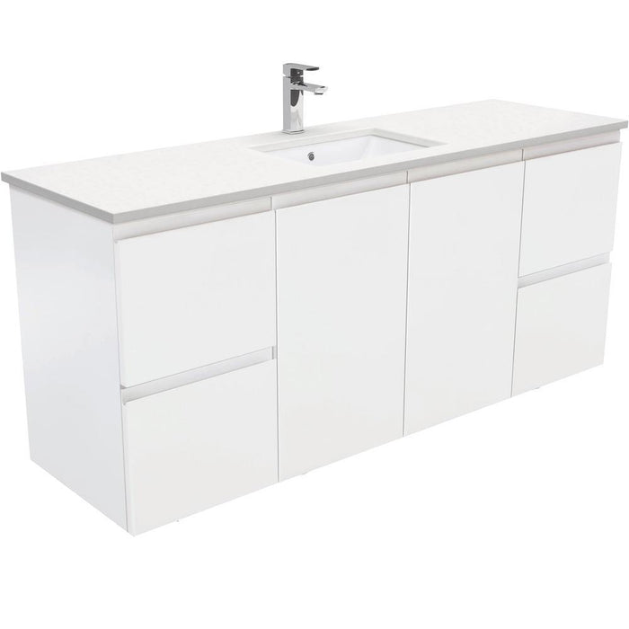 Fienza Finger Pull Matte White 1500mm Vanity With Undermounted Stone Top - Ideal Bathroom CentreSC150ZSWall HungCrystal PureSingle Centre Bowl