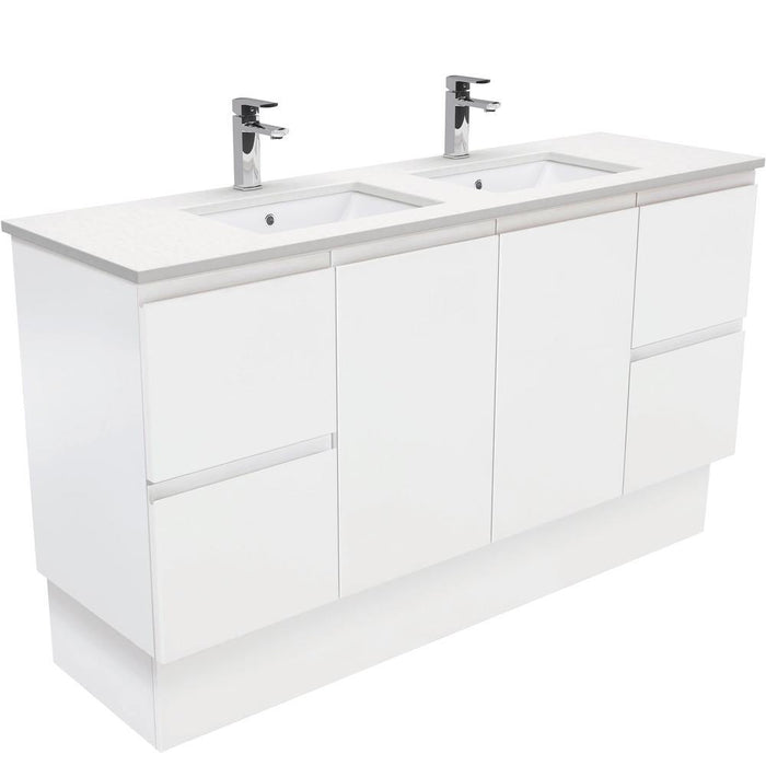 Fienza Finger Pull Matte White 1500mm Vanity With Undermounted Stone Top - Ideal Bathroom CentreSC150ZKDFreestandingCrystal PureDouble Bowl