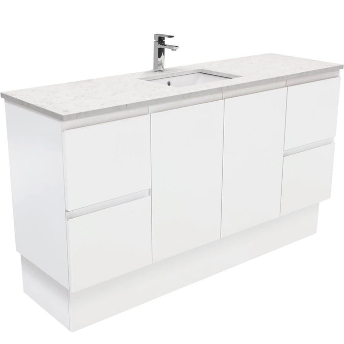 Fienza Finger Pull Matte White 1500mm Vanity With Undermounted Stone Top - Ideal Bathroom CentreSI150ZKSFreestandingBianco MarbleSingle Centre Bowl
