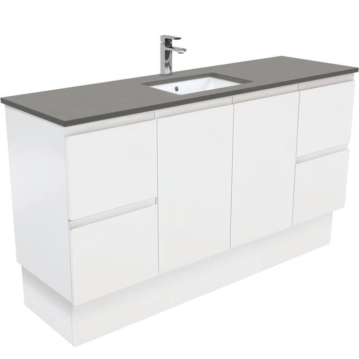 Fienza Finger Pull Matte White 1500mm Vanity With Undermounted Stone Top - Ideal Bathroom CentreSD150ZKSFreestandingDove GreySingle Centre Bowl