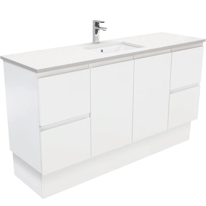 Fienza Finger Pull Matte White 1500mm Vanity With Undermounted Stone Top - Ideal Bathroom CentreSC150ZKSFreestandingCrystal PureSingle Centre Bowl