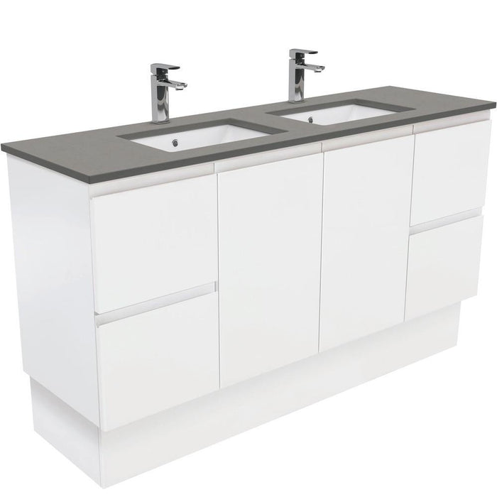 Fienza Finger Pull Matte White 1500mm Vanity With Undermounted Stone Top - Ideal Bathroom CentreSD150ZKDFreestandingDove GreyDouble Bowl