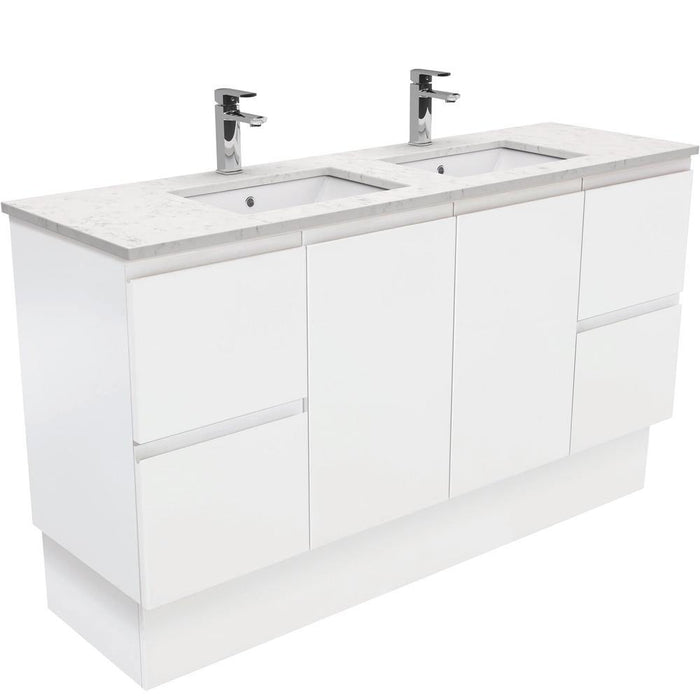 Fienza Finger Pull Matte White 1500mm Vanity With Undermounted Stone Top - Ideal Bathroom CentreSI150ZKDFreestandingBianco MarbleDouble Bowl