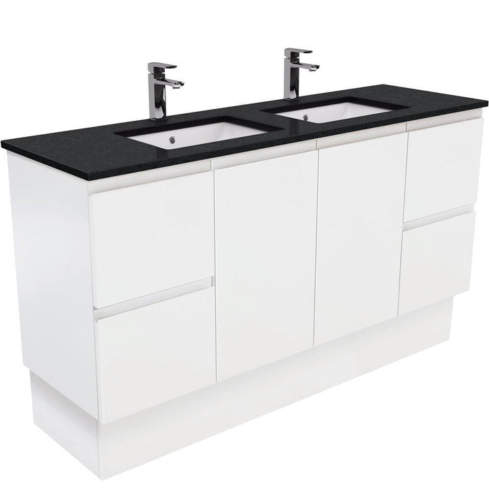 Fienza Finger Pull Matte White 1500mm Vanity With Undermounted Stone Top - Ideal Bathroom CentreSB150ZKDFreestandingBlack SparkleDouble Bowl