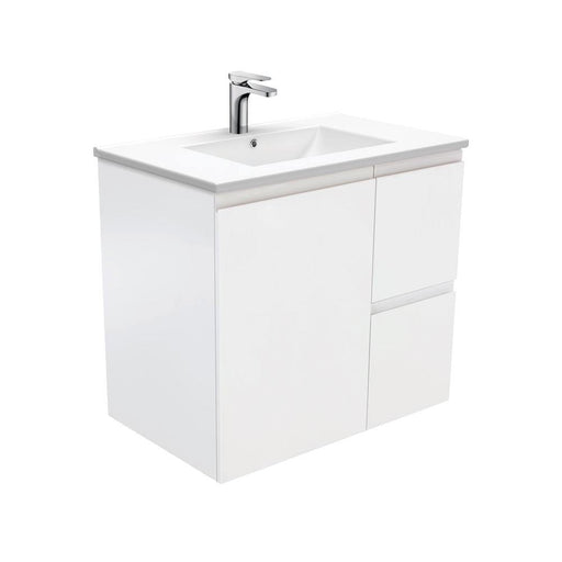 Fienza Finger Pull Matte White 750mm Vanity With Ceramic Top - Ideal Bathroom CentreTCL75ZRWall HungRight Hand Side