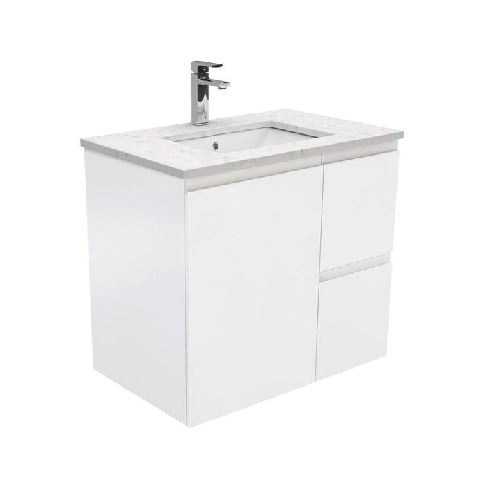 Fienza Finger Pull Matte White 750mm Vanity With Undermounted Stone Top - Ideal Bathroom CentreSI75ZRWall HungRight Hand DrawersBianco Marble