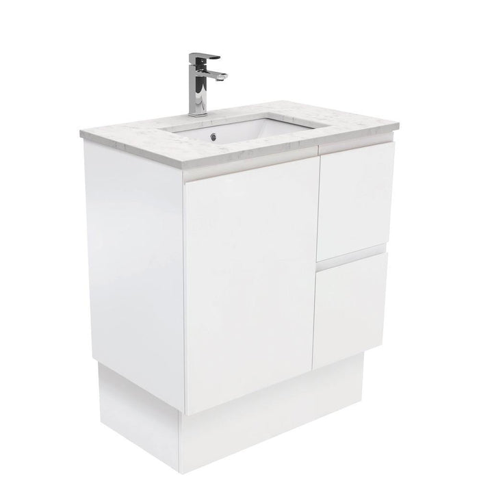 Fienza Finger Pull Matte White 750mm Vanity With Undermounted Stone Top - Ideal Bathroom CentreSI75ZKRFreestandingRight Hand DrawersBianco Marble