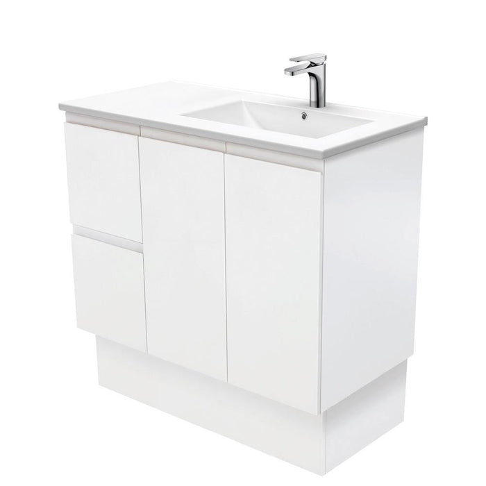 Fienza Finger Pull Matte White 900mm Vanity With Ceramic Top - Ideal Bathroom CentreTCL90RZKFreestandingLeft Hand SideRight Hand Basin
