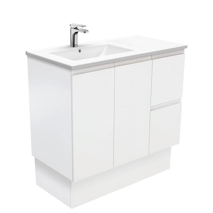 Fienza Finger Pull Matte White 900mm Vanity With Ceramic Top - Ideal Bathroom CentreTCL90ZKRFreestandingRight Hand SideLeft Hand Basin