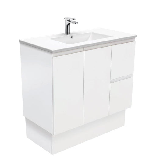 Fienza Finger Pull Matte White 900mm Vanity With Ceramic Top - Ideal Bathroom CentreTCL90LZKFreestandingRight Hand SideCentre Basin