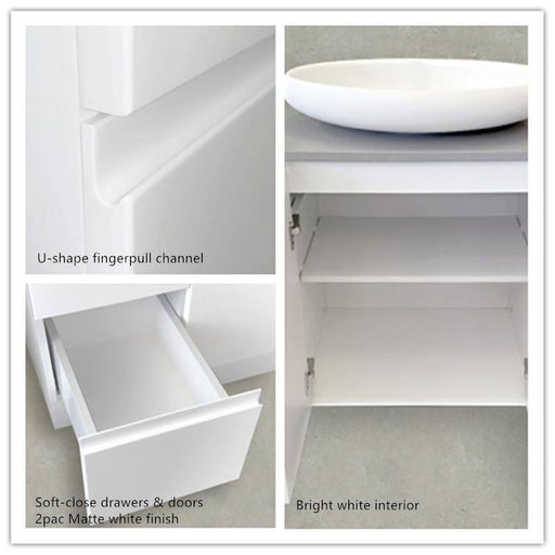 Fienza Finger Pull Matte White 900mm Vanity With Ceramic Top - Ideal Bathroom CentreTCL90ZR(SC)
