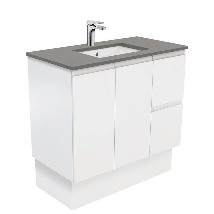 Fienza Finger Pull Matte White 900mm Vanity With Undermounted Stone Top - Ideal Bathroom CentreSD90ZKRFreestandingRight Hand DrawersDove Grey