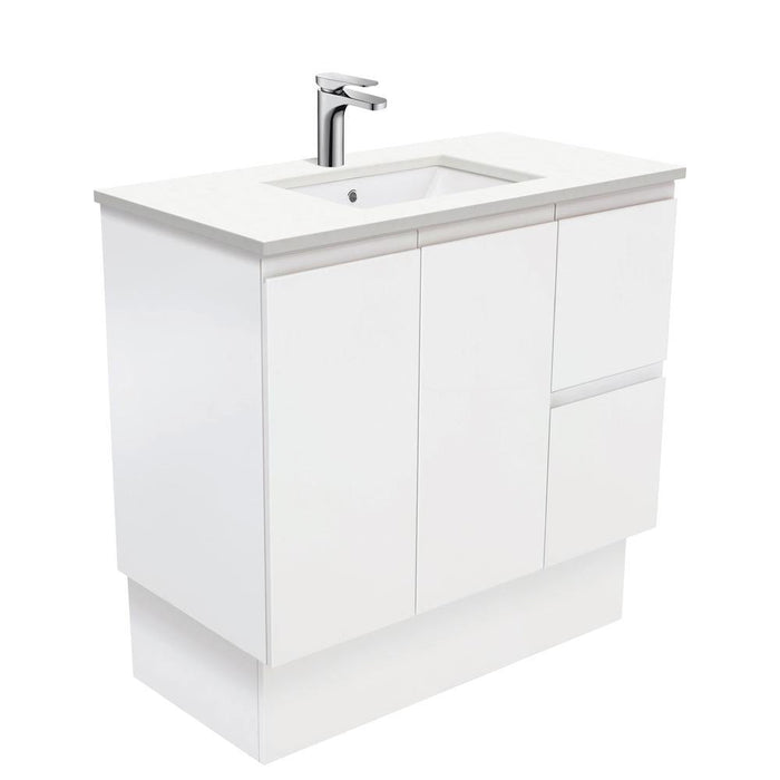 Fienza Finger Pull Matte White 900mm Vanity With Undermounted Stone Top - Ideal Bathroom CentreSC90ZKRFreestandingRight Hand DrawersCrystal Pure