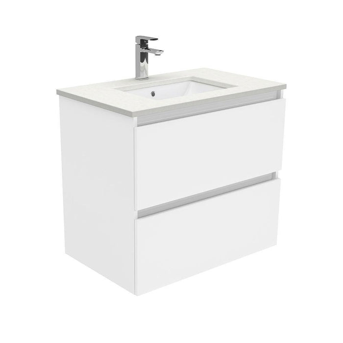 Fienza Quest 750mm Vanity With Undermounted Stone Top - Ideal Bathroom CentreSC75QWall HungCrystal Pure