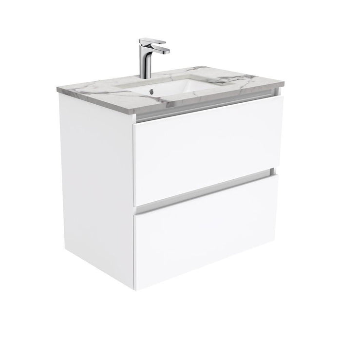 Fienza Quest 750mm Vanity With Undermounted Stone Top - Ideal Bathroom CentreSM75QWall HungCalacatta Marble