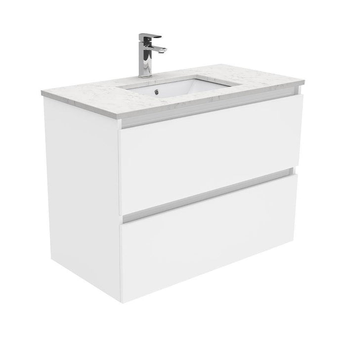 Fienza Quest 900mm Vanity With Undermounted Stone Top - Ideal Bathroom CentreSI90QWall HungBianco Marble