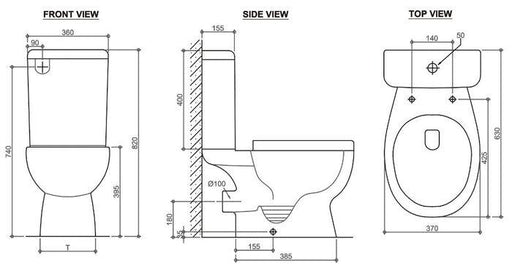 Massa Close Coupled Toilet Suite P Trap - Ideal Bathroom CentreIMPTSPKBottom Inlet