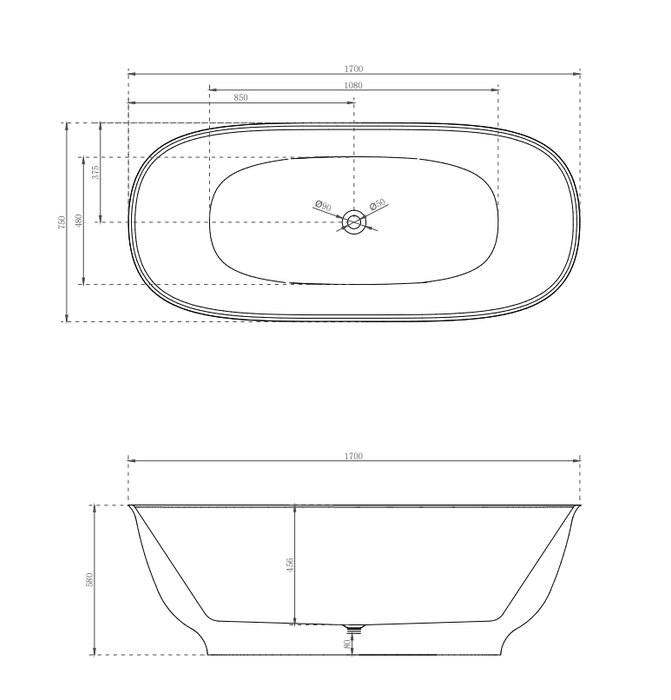 Milano Brighton 1700mm Freestanding Bath Gloss White - Ideal Bathroom CentreBT-BRI1700