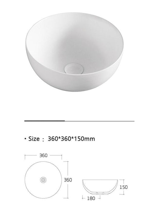 Milano Celine 360mm Ceramic Above Counter Basin - Ideal Bathroom CentreEL3636MWMatte White