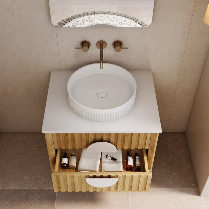 Milano Flow All-Drawer Wall Hung Vanity Natural Oak - Ideal Bathroom CentreFL600N-ALLDRAWER600mmCentre Bowl