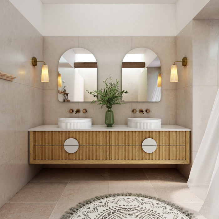 Milano Flow All-Drawer Wall Hung Vanity Natural Oak - Ideal Bathroom CentreFL1800N-ALLDRAWER1800mmDouble Bowl
