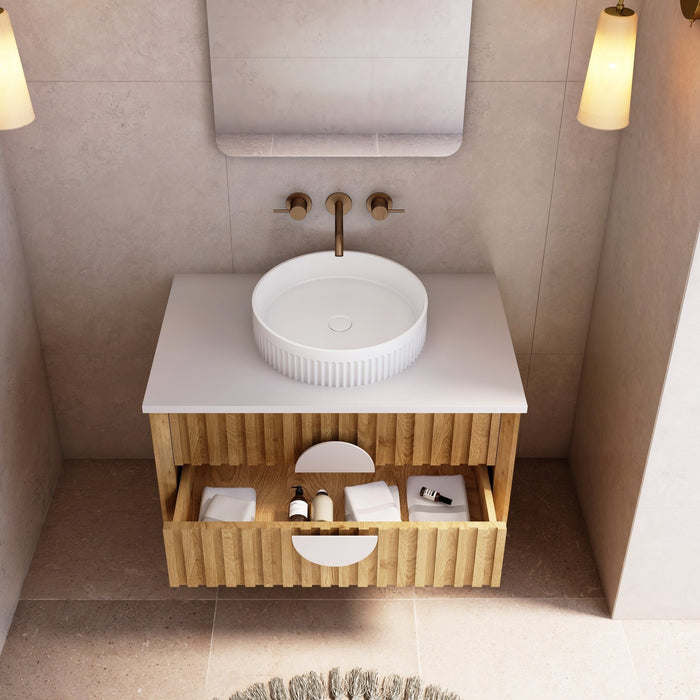 Milano Flow All-Drawer Wall Hung Vanity Natural Oak - Ideal Bathroom CentreFL750N-ALLDRAWER750mmCentre Bowl