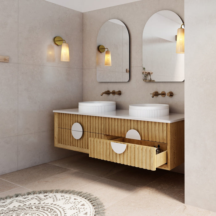 Milano Flow All-Drawer Wall Hung Vanity Natural Oak - Ideal Bathroom CentreFL1500N-ALLDRAWER1500mmDouble Bowl