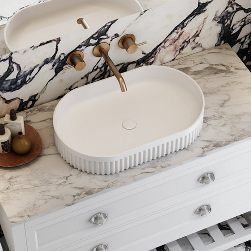 Milano Flow Pill Fluted Ceramic Above Counter Basin - Ideal Bathroom CentreFLTE5836MWMatte White
