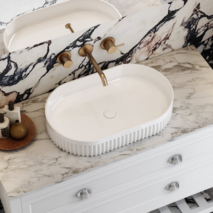 Milano Flow Pill Fluted Ceramic Above Counter Basin - Ideal Bathroom CentreFLUTE5836Gloss White