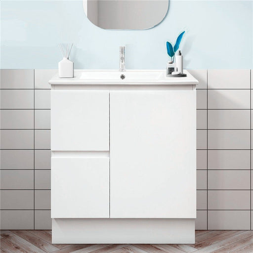 MILANO New Elegant 750mm Freestanding Vanity - Ideal Bathroom CentreEL-750LKCCeramic TopLeft Hand DrawerOn Kickboard
