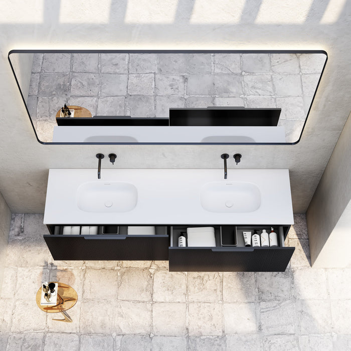 Milano Sicily V-Groove Wall Hung Vanity - Ideal Bathroom CentreSI1800EO1TH1800mm Double BowlEmpire Black Oak1 Tap Hole