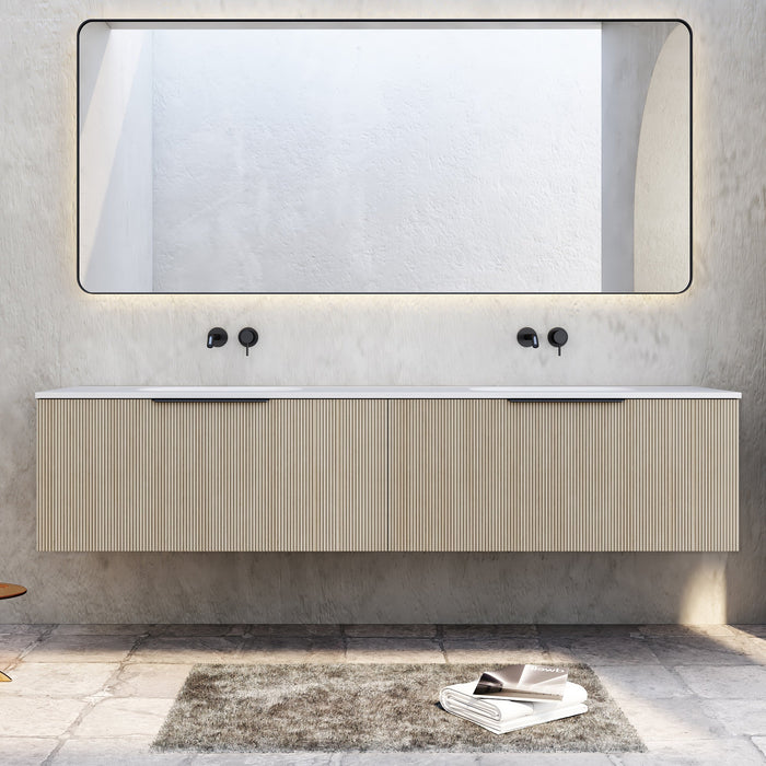 Milano Sicily V-Groove Wall Hung Vanity - Ideal Bathroom CentreSI1800WO1TH1800mm Double BowlWashed Oak1 Tap Hole