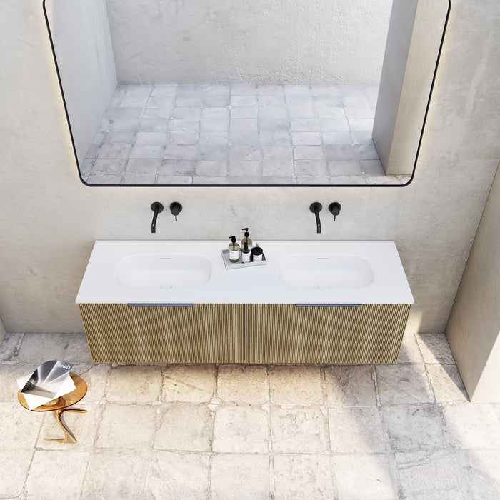 Milano Sicily V-Groove Wall Hung Vanity - Ideal Bathroom CentreSI1500BW1TH1500mm Double BowlBright Walnut1 Tap Hole