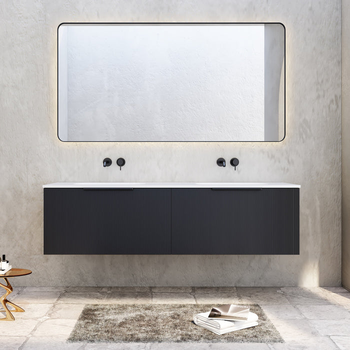 Milano Sicily V-Groove Wall Hung Vanity - Ideal Bathroom CentreSI1500EO1TH1500mm Double BowlEmpire Black Oak1 Tap Hole
