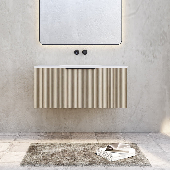 Milano Sicily V-Groove Wall Hung Vanity - Ideal Bathroom CentreSI900WO1TH900mmWashed Oak1 Tap Hole