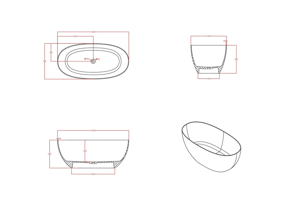 Milano Soul Solid Surface Stone Bathtub - Ideal Bathroom CentreBT-SBR13001300mm