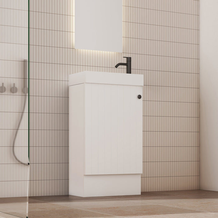 Milano Vee Groove 460mm Small Space Vanity - Ideal Bathroom CentreVG4625FSL-MWMatte WhiteFreestandingLeft Hand Hinge