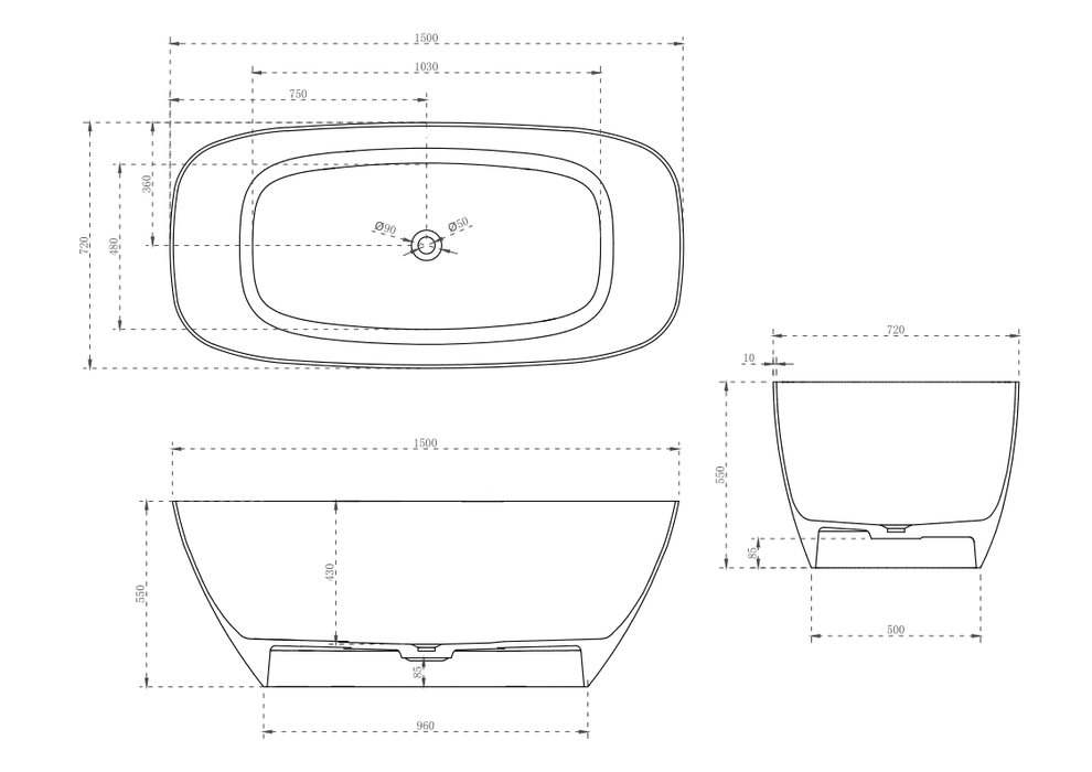 Milano Verse Solid Surface Stone Bathtub - Ideal Bathroom CentreBT-SBS14001400mm