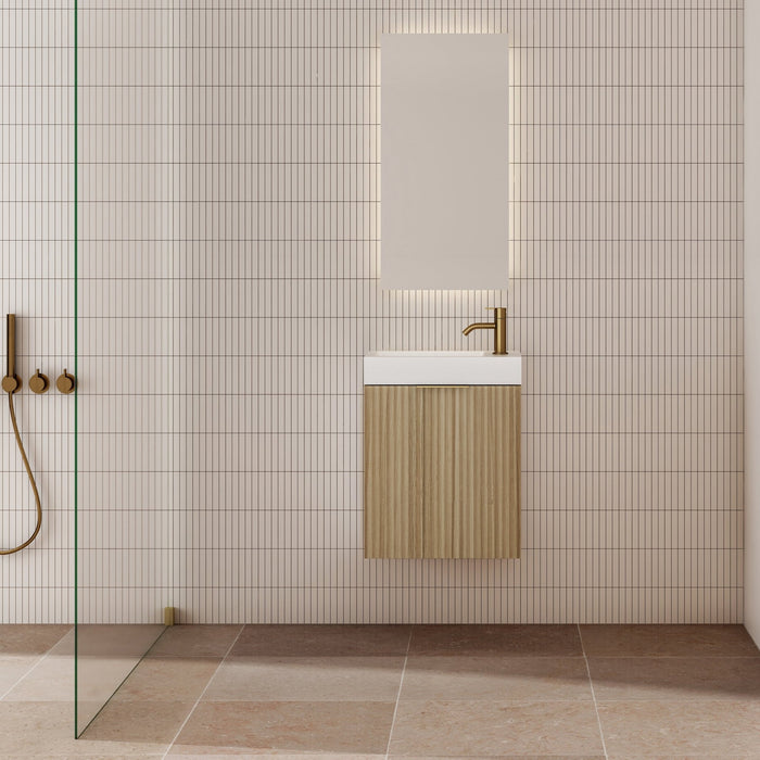 Milano Wave Flute 460mm Small Space Vanity-Natural Oak - Ideal Bathroom CentreWAVE4625WHR-OAKWall HungRight Hand Hinge